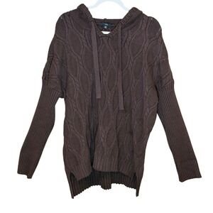 FATE Cable Knit Sweater Brown Plus Size 1XL Hooded‎ Cozy Casual Relaxed